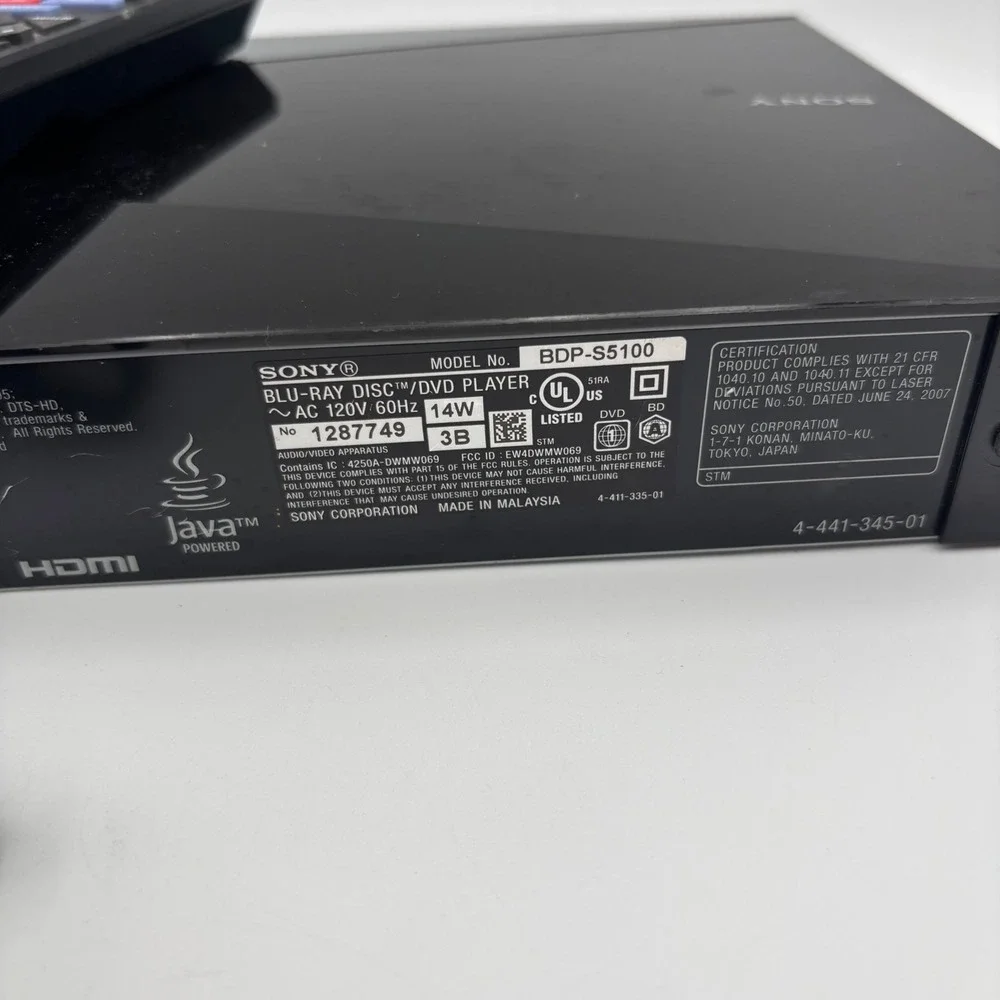 Sony Blu-ray Disc Player BDP-S5100 Black Excellent 3D WiFi Streaming Remote